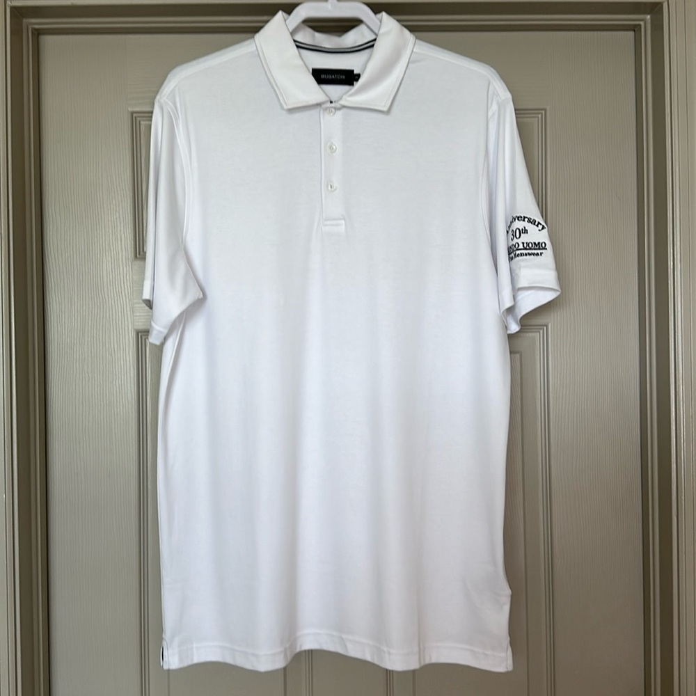 Bugatchi Men's L White 100% Pima Cotton Polo Shirt Mondo Uomo 30th Anniversary